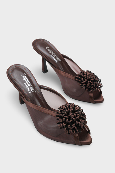 Capone Outfitters Caitrin Mesh Satin Mid-Heeled Stylish Women's Shoes Slipper