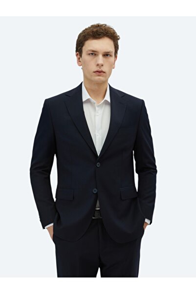 Kip بدلة صوفية حديثة منقوشة باللون الأزرق الداكن