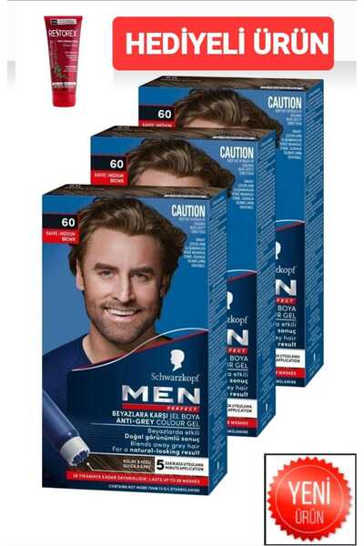 Palette Men Perfect Hair Dye 60- Brown-Easy and Fast White Coverage 3 Pieces ...