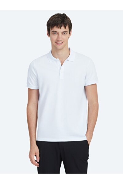 Kip Tricou alb cu gât polo simplu 100% bumbac