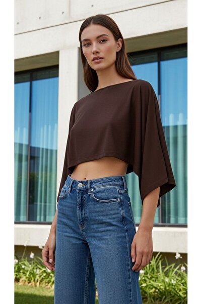 La Sarta Aven Пальто з капюшоном і рукавами-крилами Коричнева блузка