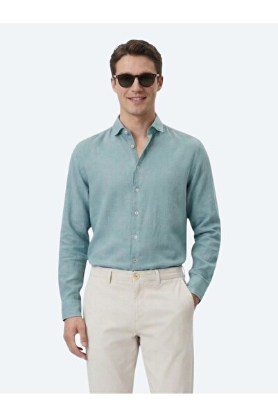 Kip قميص منسوج كاجوال منسوج بقصة عادية باللون الأخضر النيلي