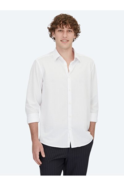 Kip قميص أبيض مخطط بقصة عادية من مزيج القطن الكاجوال