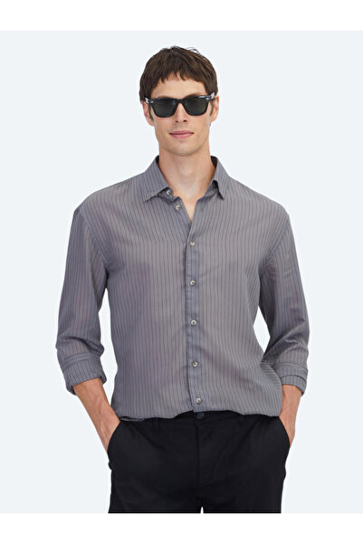 Kip قميص أنثراسايت مخطط كبير الحجم منسوج كاجوال