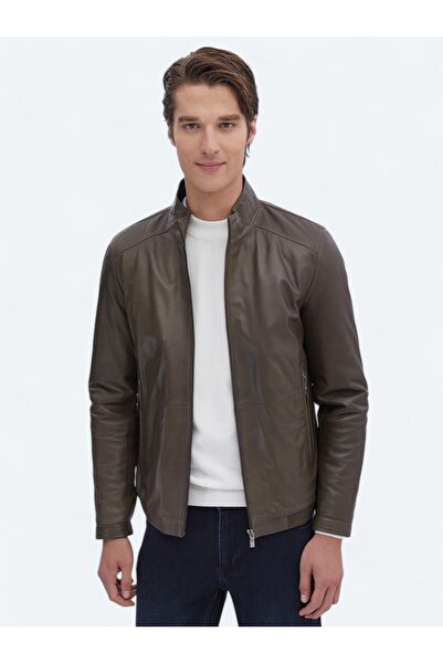 Kip Vizon Regular Fit Dik Yaka Smart Casual Koyun Derisi Deri Mont