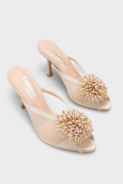Capone Outfitters Caitrin Mesh Satin Mid-Heeled Stylish Women's Shoes Slipper