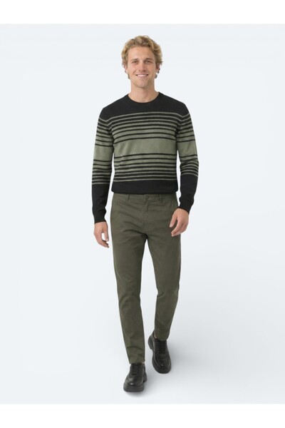 Kip Χακί ίσιο υφαντό Jogging Fit Casual βαμβακερό παντελόνι