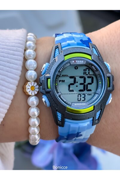 Cockpit Dark Blue Silicone Cord, Illuminated, Digital Boy's Wristwatch Bracel...