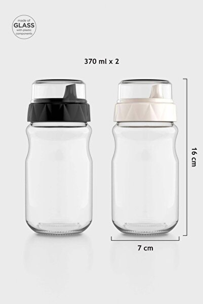 Renga Lexa 370 ml 2'li Cam Yağlık ve Sosluk Seti 151072 Siyah-Bej