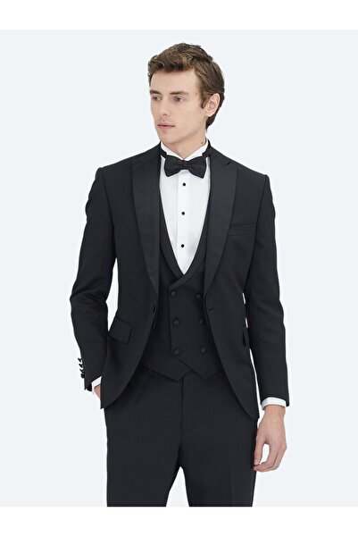 Kip بدلة سهرة سوداء مستقيمة بقصة ضيقة وياقة منسوجة على شكل حرف Y