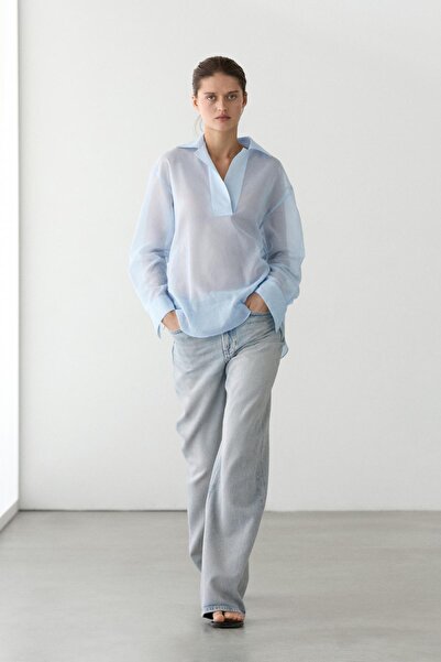 Massimo Dutti Dökümlü yaka detaylı %100 pamuklu gömlek