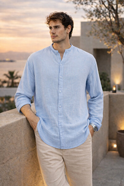 Valiberta Lightweight and Breathable Men's Muslin Half Placket Court Collar O...