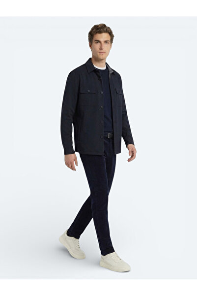 Kip Lacivert Regular Fit Gömlek Yaka Casual Dokuma Mont