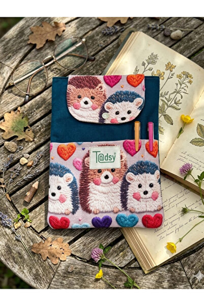 Tadsy Sevimli Kirpi desenli Kitap Kılıfı Şık ve Kitap Koruyucu Kılıf Cepli Ço...
