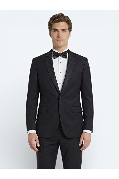 Kip Siyah Slim Fit Kelebek Yaka Dokuma Smokin Takım Elbise