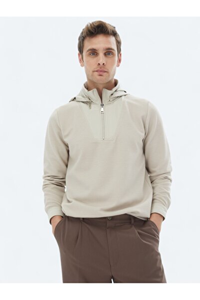 Kip Bej Kapüşonlu Sweatshırt