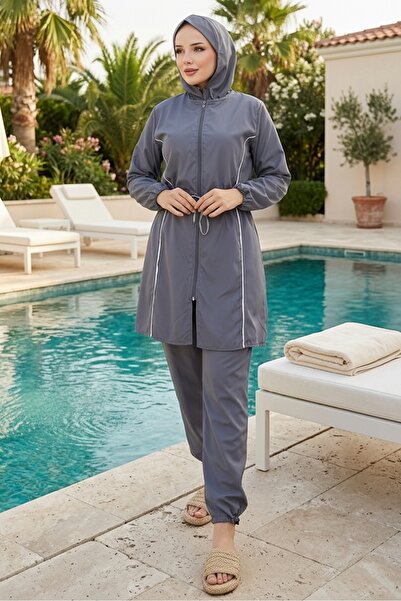 Bestenur Σετ 4 Μαγιό Hijab 1453 - Γκρι