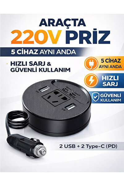 Aırstorr Araç için Güç İnvertörü Fiş Adaptörü 2USB 2 Type-C Portlu İnvertör T...