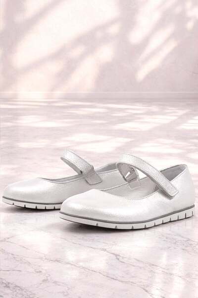 Raker Rakerplus Genuine Leather Silver Velcro Girls' Ballerinas