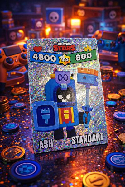 BRAWL STARS بطاقة لعب أش ستاندرد لامعة باللون الفضي مقاس 8x5 سم قطعة واحدة من...