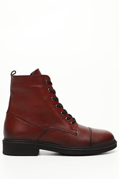 GÖNDERİ(R) Burgunderfarbene Floater-Stiefel aus echtem Leder mit Reißverschlu...