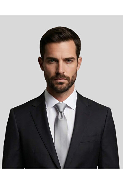 1001 Kravat Light Gray Colored Satin 7.5 cm Wide Silk Tie