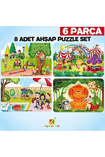 kayasan kids Çocuklar Için Eğitici Ve Öğretici Ahşap 6 Parça Renkli Puzzle 8'...