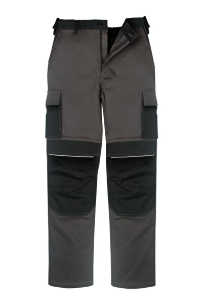 İŞMONT بنطلون عمل Pro قماش قابل للتمدد باللون الرمادي والأسود للجنسين مع تفاص...