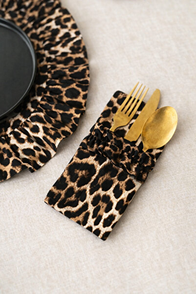 KaiHome Θήκη Leopard Frilly 3 θέσεων για πιρούνι-κουτάλι-μαχαίρι 2 τεμαχίων