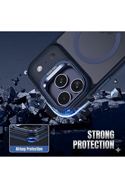 CaseHub iPhone 17 Pro Max Magsafe Kılıf Stantlı Mat Yüzeyli Darbe Emici Kamera Yükseltili Kapak Lens Hedyeli