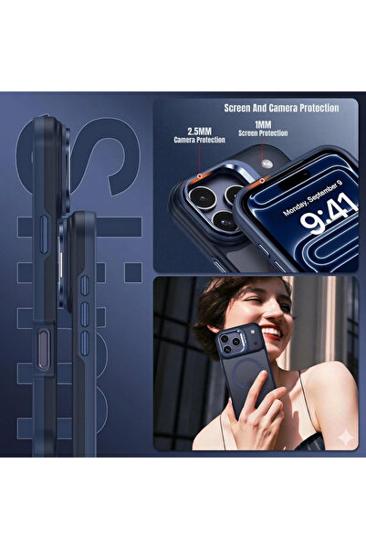 CaseHub iPhone 17 Pro Max Magsafe Kılıf Stantlı Mat Yüzeyli Darbe Emici Kamera Yükseltili Kapak Lens Hedyeli