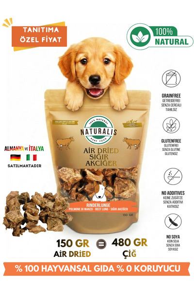 NATURALİS BARF FOOD Dana Akciğer Köpek Ödül Maması %100 Doğal Çiğnemelik AirD...