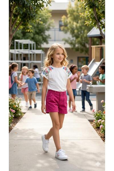 Hilal Akıncı Kids Детски комплект от 2 части: бяла блуза с бродерия и цветни ...