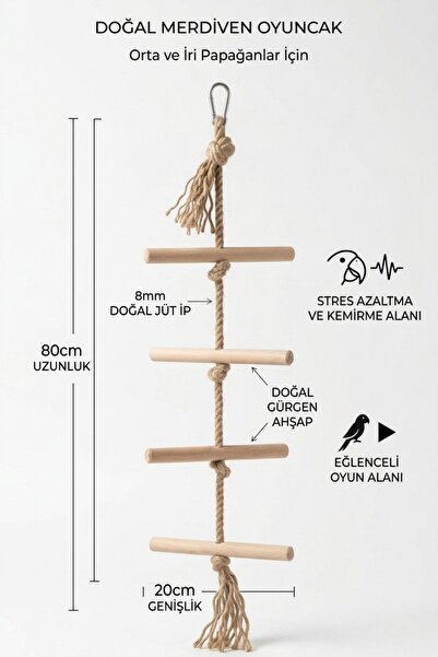 Mivra Pets Papağan Oyuncağı 80 cm Tırmanma Kemirme Doğal Ahşap Büyük Papağan ...