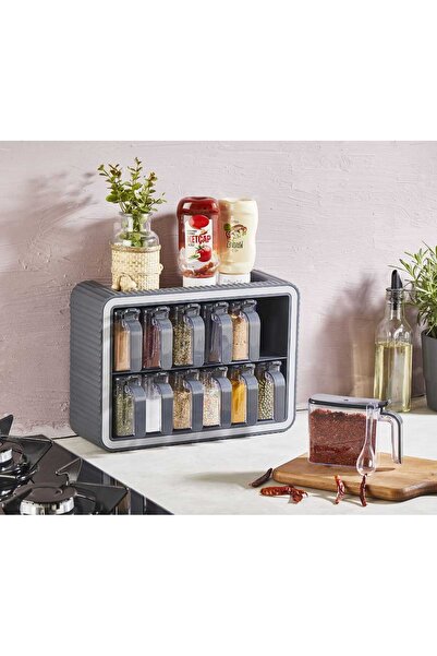 Ecoflex 12 Li Kendinden Yapışkanlı Kaşıklı Kapaklı Baharat takımı Baharatlık