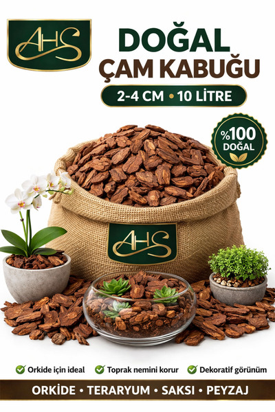 AHS Doğal Dekoratif Çam Kabuğu 1-3 Cm 10 Litre Bahçe Peyzaj Saksı Orkide Tera...