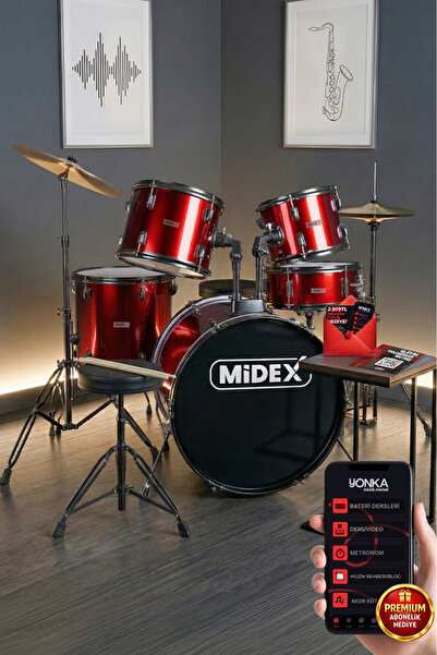 Midex Cd900x-rd 22'' yetişkin akustik Bateri Davul Seti 22b-13t-12t-16f-14s (...
