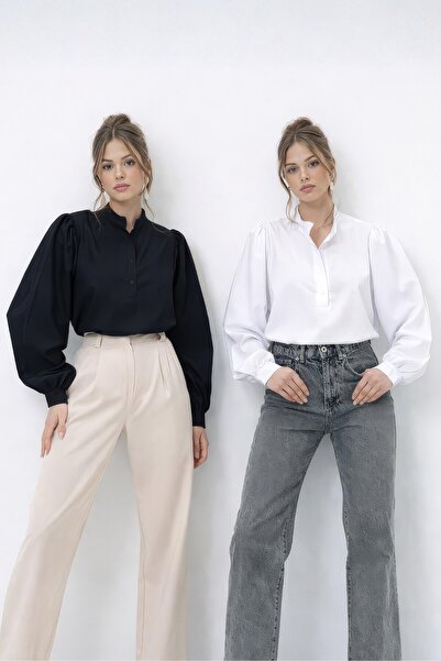 VAGGON طقم قميص من قطعتين من قماش البوبلين المنسوج بياقة هاكيوم ونصف أكمام من...