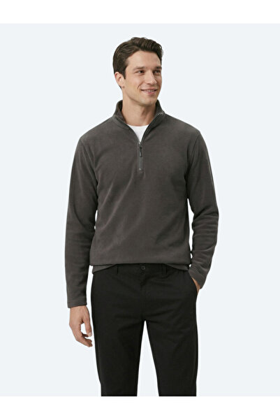 Kip سترة رياضية من الصوف المسطح ياقة مرتفعة متوسطة الطول من أنثراسايت