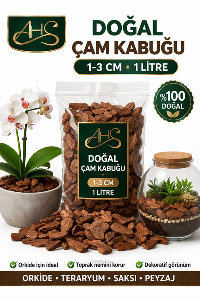 AHS Doğal Dekoratif Çam Kabuğu 1-3 Cm 1 Litre Bahçe Peyzaj Saksı Orkide Terar...