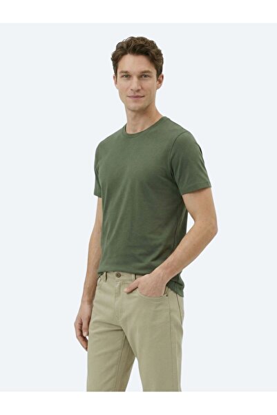 Kip تي شيرت أخضر سادة برقبة دائرية من مزيج القطن