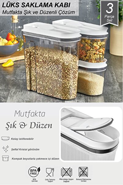 VİP AHMET Lüks Erzak Saklama Kabı Şeffaf Füme 3 ‘lü Set (4 LT+2 LT+2 LT)