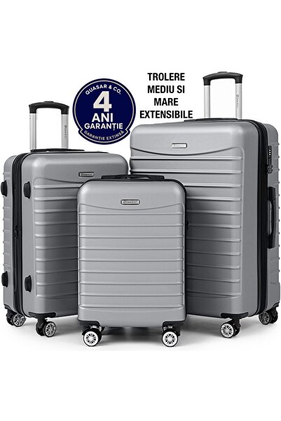 Quasar & Co. Set 3 trolere,S/M/L,Model Line, 4 roti maner telescopic, cifru, ...