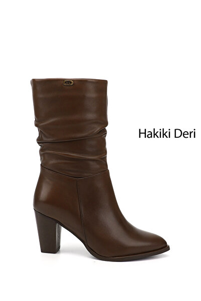 GÖNDERİ(R) حذاء نسائي/بنات بني عتيق بمقدمة مدببة وكعب سميك من الجلد الطبيعي