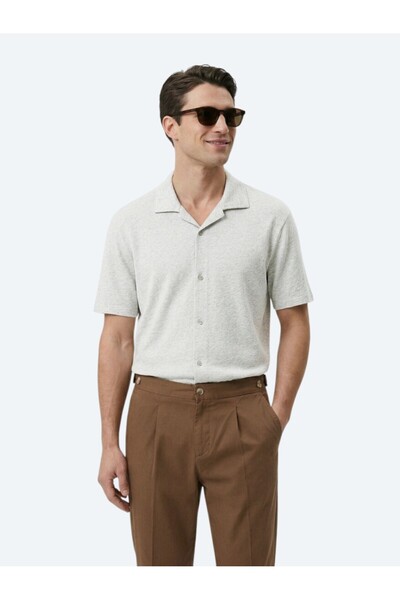 Kip Бежева сорочка з візерунком, регулярного крою, з суміші льону та бавовни