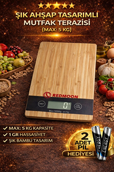 REDMOON Ahşap Lüks Dijital Ekranlı 5 Kg 1 Gr Çok Şık Hassas Elektronik Mutfak...
