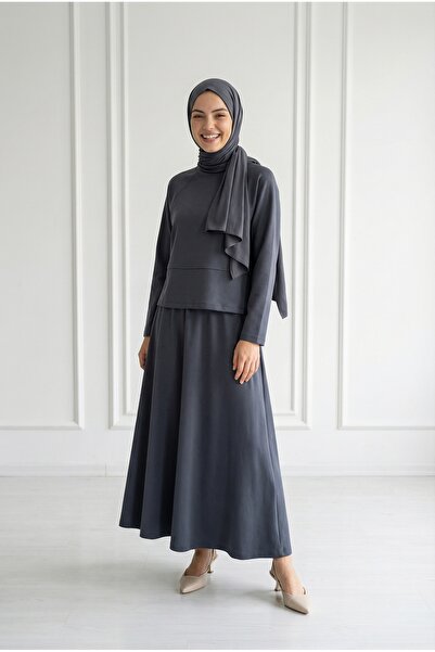 MİHRA STORE Σετ φούστας με ραφές Gazi στο μπροστινό μέρος Darinka-NL673 Ανθρακί