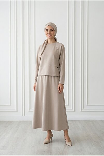 MİHRA STORE Darinka Set with Gazi Stitched Pique Skirt on the Front.Mf1886-Nl...