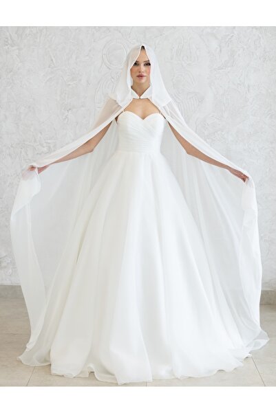 paris in paris ΛΕΥΚΟ Καφτάν από σιφόν με κουκούλα - Λευκό φόρεμα Κίνας