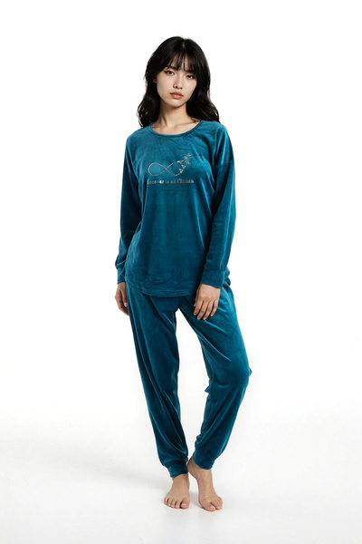 Ecrou Women's Petrol Injection Print Long Sleeve Crew Neck Pants Pajama Set